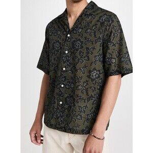 OFFICINE GENERALE Mens Shirt Medium Green Floral Button Up Camp EREN $395